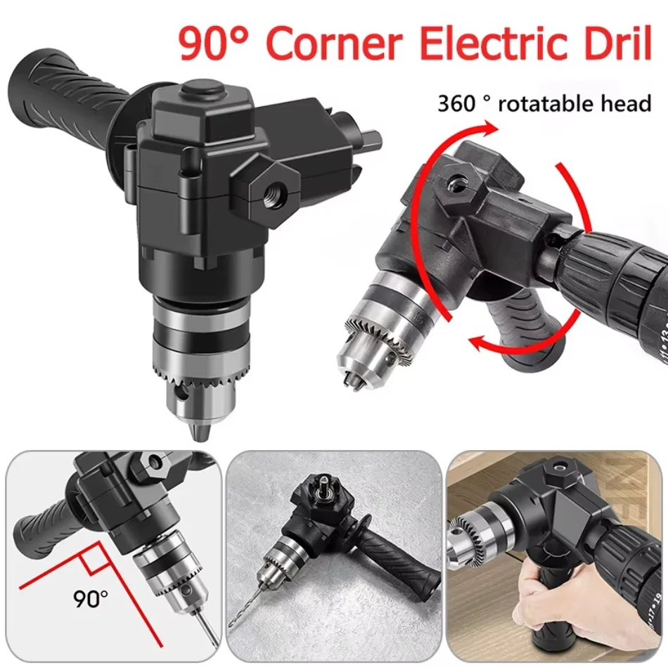 

90° Portable Right Angle Grinder Converter, Three-jaw Chuck Angle Impact Drill Adapter for Grinder Power Tool Accessories