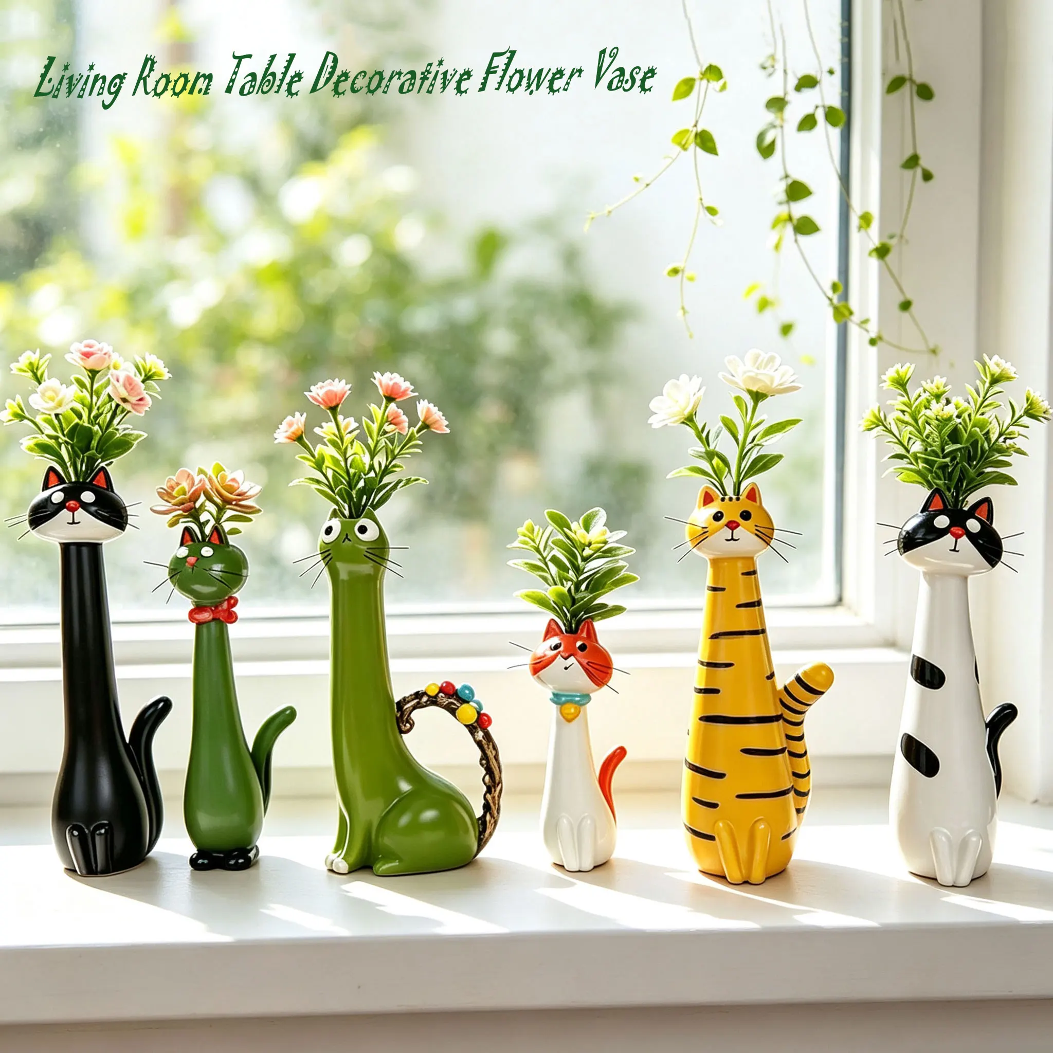 New Product Cat Resin Ornament Vase Vintage Fresh Flower Pot Storage Bottle Home Decoration Accessories for Living Room