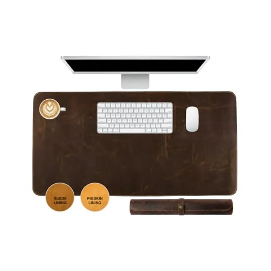 

32'' x 16'' Genuine Leather Desk Mat Premium Leather Desk Accessories for Office - Non-Slip Large Mouse Pad for Writing - Lapto