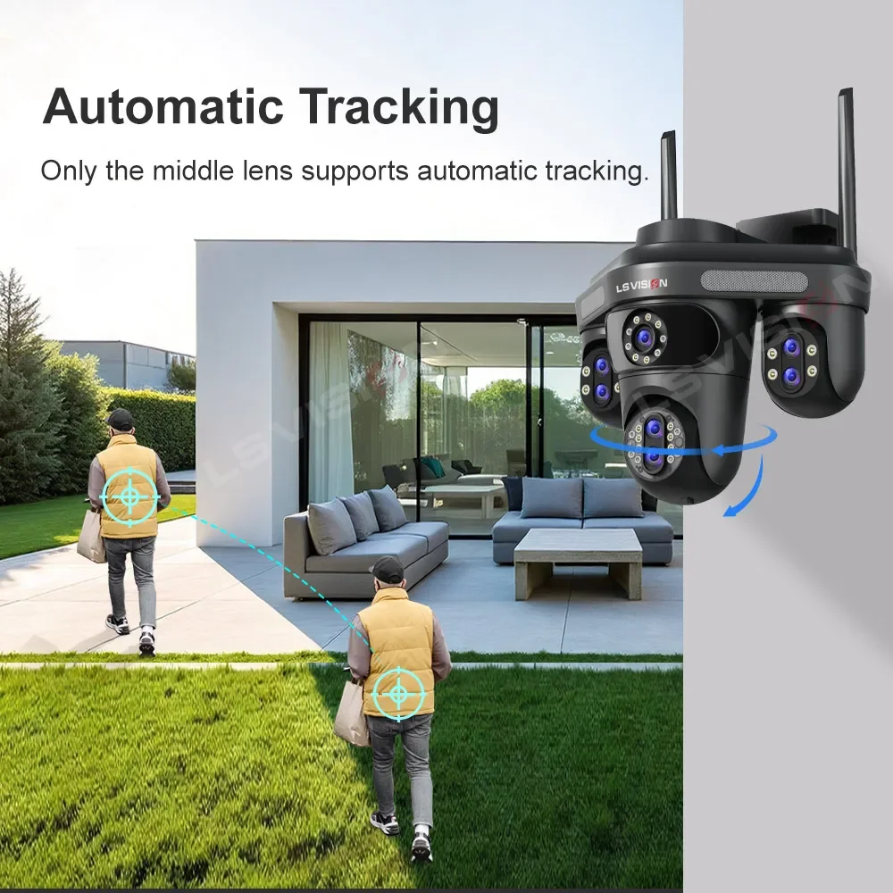 LS VISION 35MP Four Screens 10XZoom WiFi IP Camera Outdoor Three 360 PTZ Camera Auto Tracking Security CCTV Surveillance Cameras
