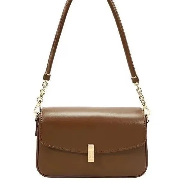 2024 Spring and Summer New Brown Underarm Female Bag with A Single Shoulder Crossbody Niche Design Texture Chain Bag