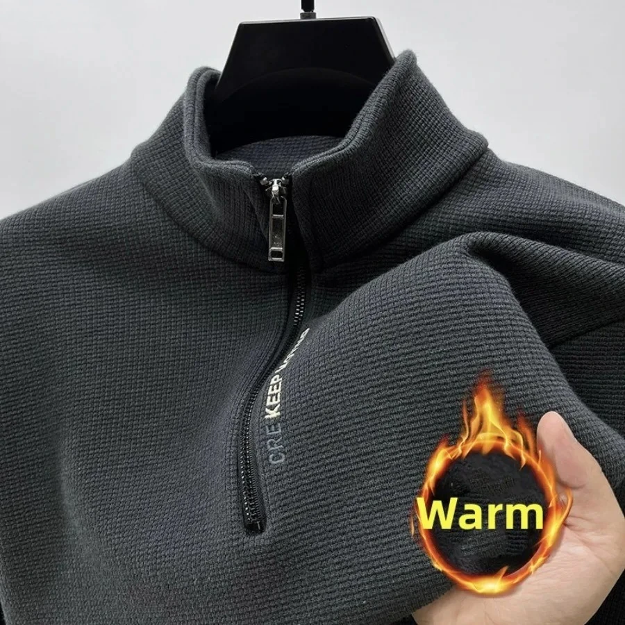 جديد الخريف الشتاء الرجال نصف سستة هوديس موضة عادية الاجتماعية الرجال البلوز القمم الوقوف طوق الدافئة رشاقته الصوف بلوزات