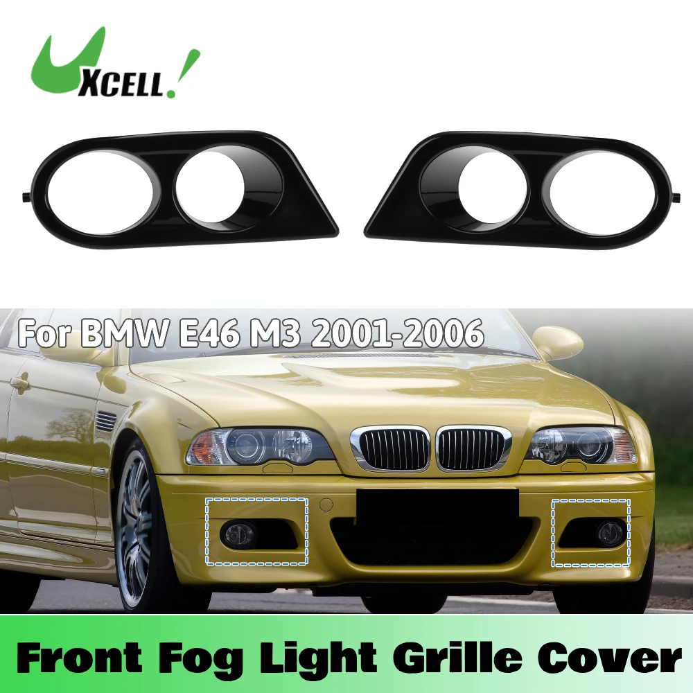 Uxcell 1 Pair Front Fog Light Grille Cover for BMW E46 M3 2001-2006 Front Lower Bumper Fog Light Cover Inserts Matte Black