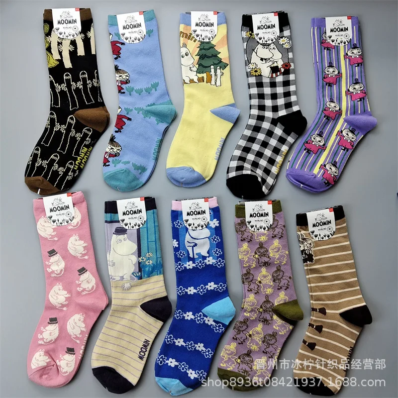 Moomin Asian American New Japanese Cotton Women's Socks Cartoon Anime Four Seasons Comfortable Socks Mid tube Trendy Socks Home