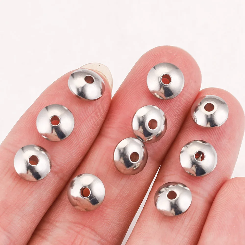 50pcs 4/5/6/7/8mm Flat Spacer Beads Stainless Steel Jewelry Making Charms for Necklace DIY Bracelets Accessories Wholesale