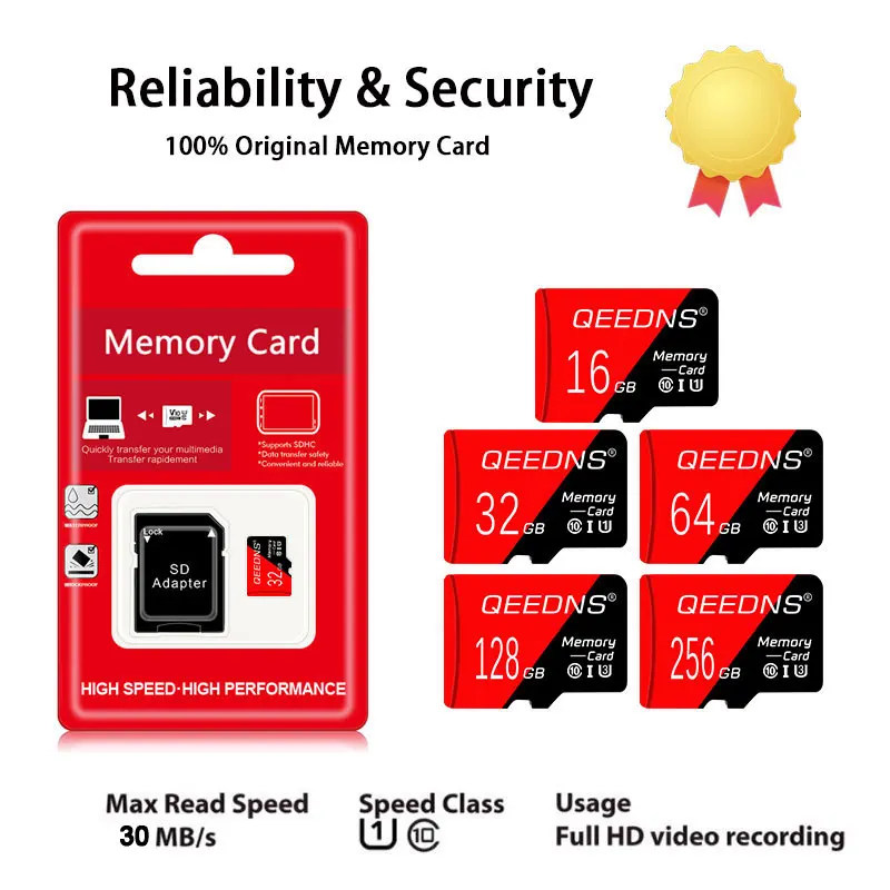 Carte mémoire 8 Go 16 Go 32 Go U1 4K Micro TF Carte SD 64 Go 128 Go 256 Go Micro Flash TF Carte UHS-I C10 Carte vidéo Adaptateur cadeau gratuit