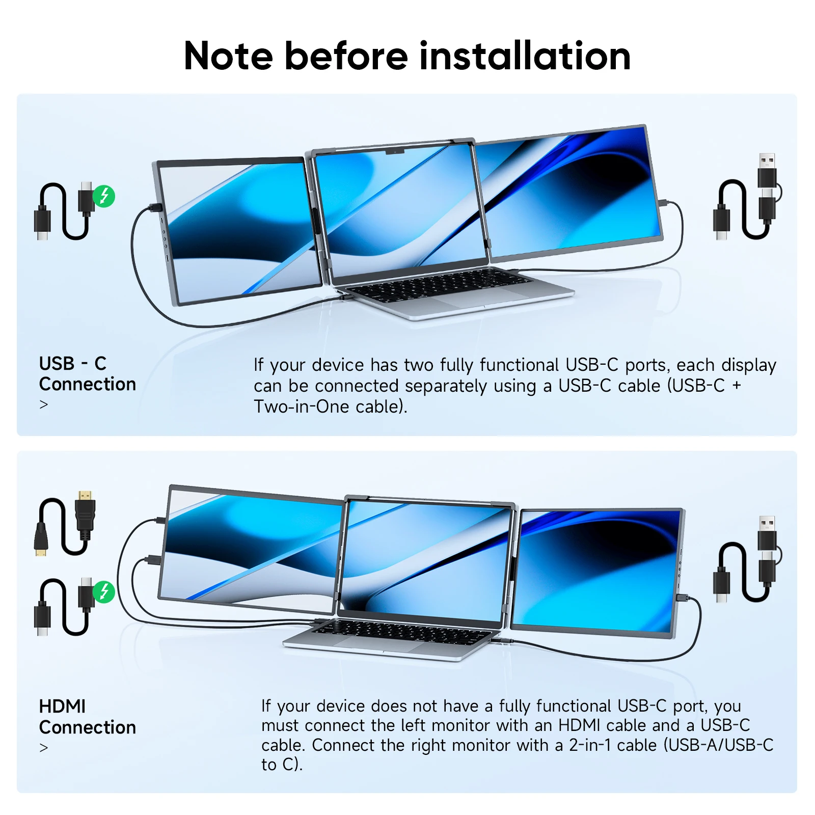 Dopesplay 14.1inch Triple Screen Extender for Laptops 1200P FHD IPS Type-C Dual Portable Monitor For Macbook Travel Games to17.3