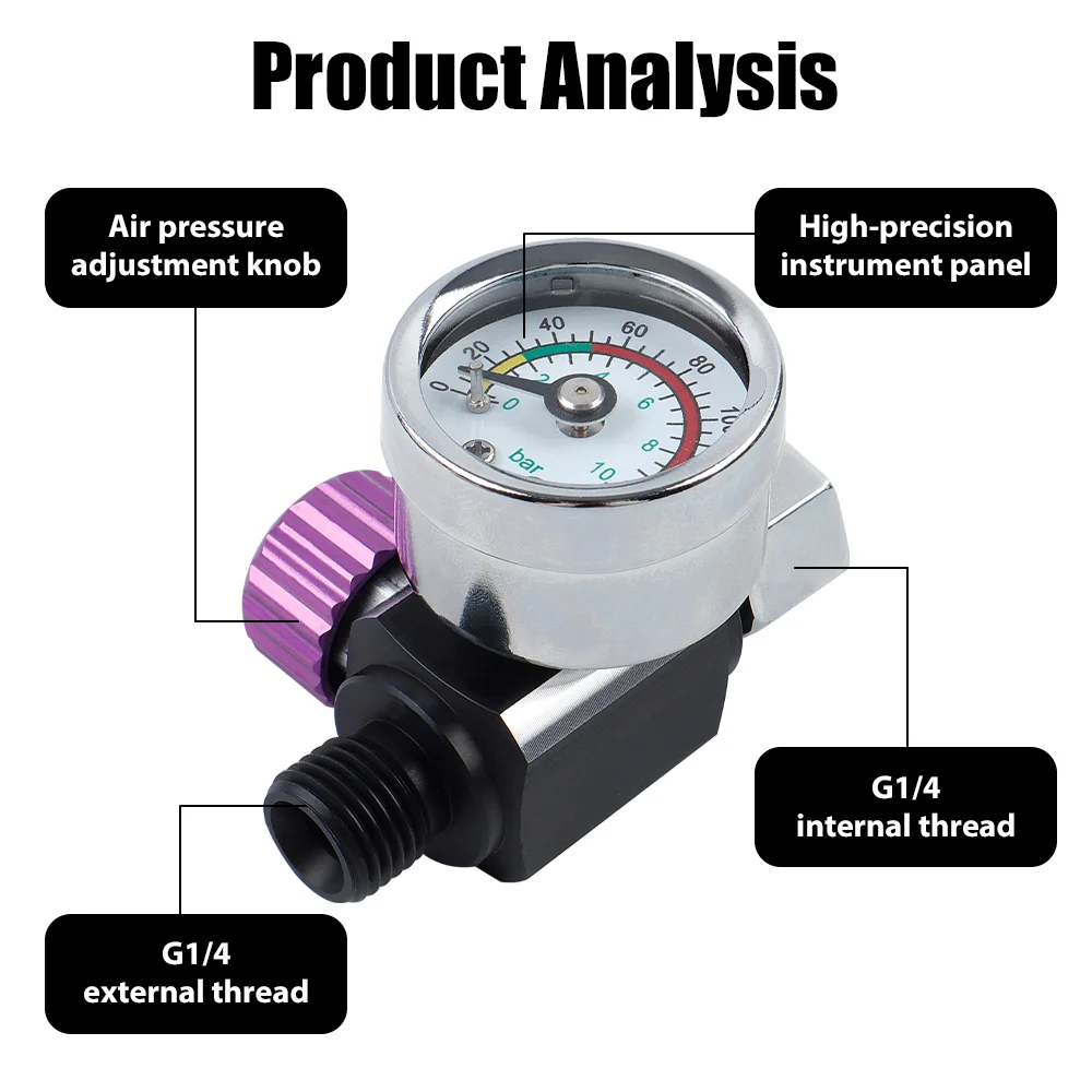 Regolatore di pressione della pistola a spruzzo con interfaccia G1/4, valvola del filtro della pressione dell'aria regolabile da 0 a 140 PSI, accessorio per utensili pneumatici portatili