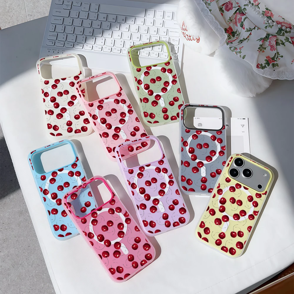 Crimson Cherry Web Luxus Candy Color 2-in-1 Magsafe Hülle für iPhone 16 15 14 13 17 Pro Max Plus Transparente Matte Weiche Schutzhülle