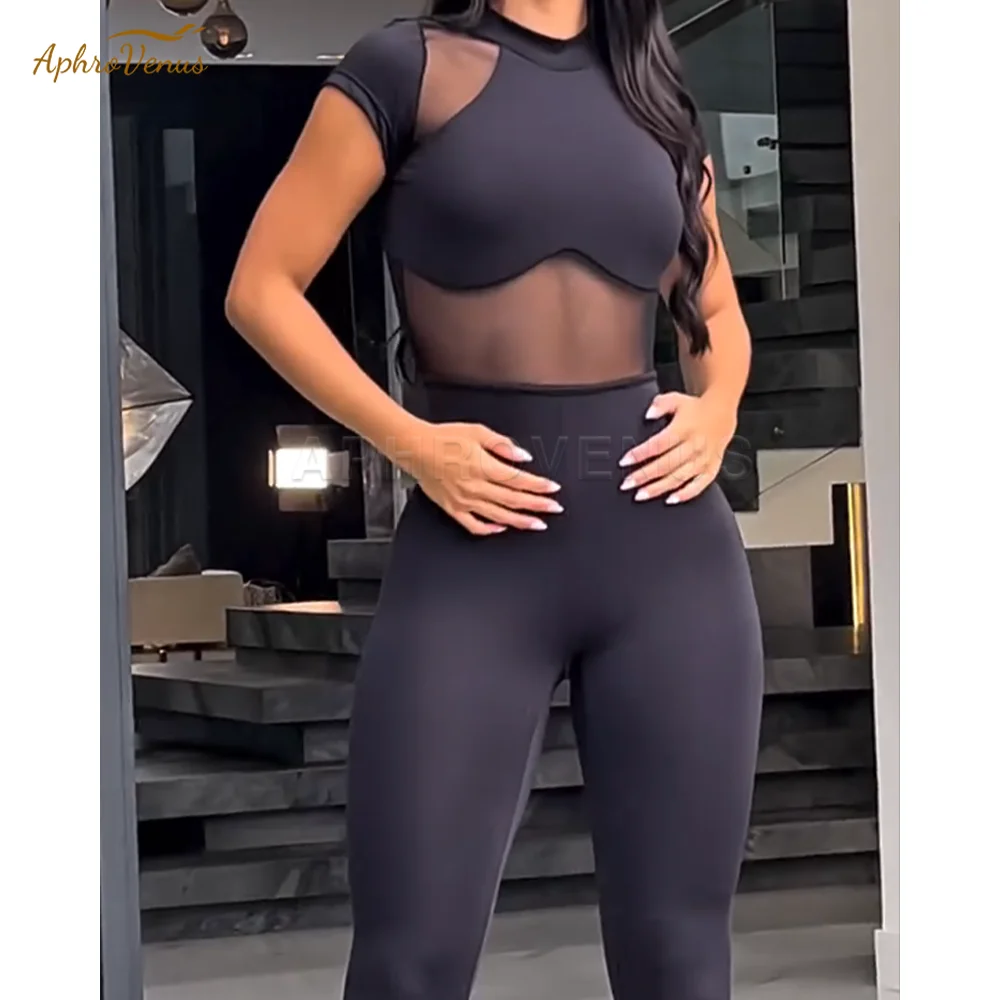 

Женский спортивный цельный комбинезон для йоги с длинными рукавами, черный облегающий сетчатый комбинезон с высокой талией и открытой спиной, наряд для фитнеса и тренировок