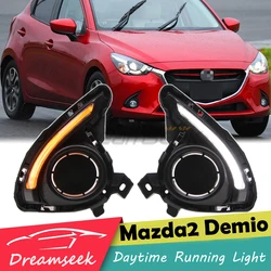 LED DRL Daytime Running Light for Mazda2 Demio 2015 2016 2017 2018 w/ Yellow Turn Signal Light Fog Lamp Driving Front Bumper L+R