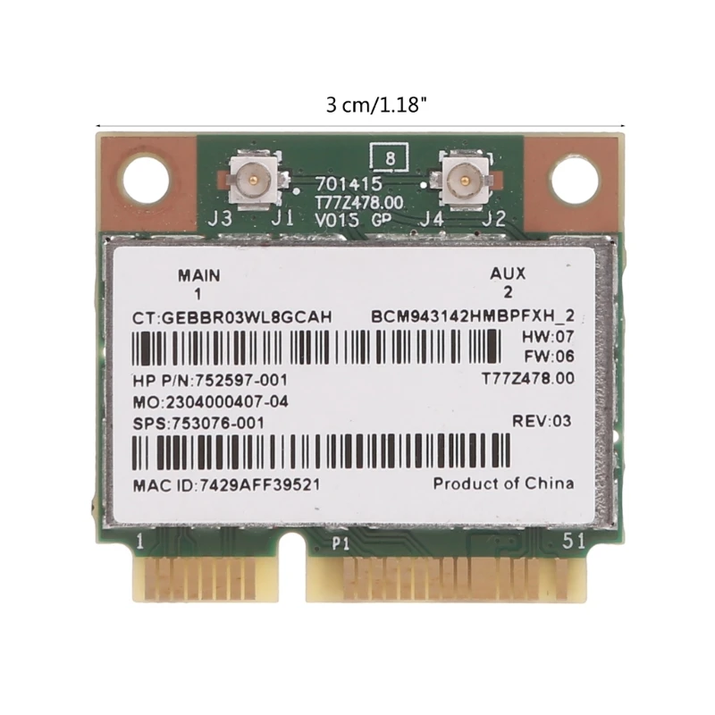 ミニPCiexpress wlan bt4.0 srsカードbcm943142hm,430 440 445 450 m6コンピュータ用のワイヤレスネットワークカード