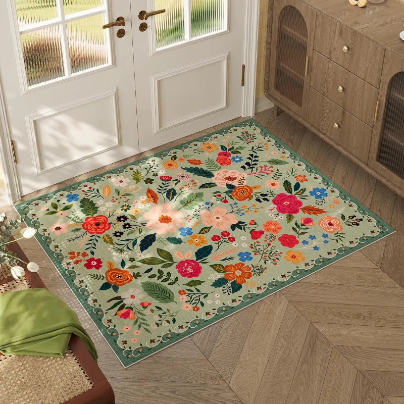 Pastoral Style Living Room Decoration Carpet Large Area Rugs for Bedroom Flower Pattern Entrance Door Mat Home Washable Soft Rug