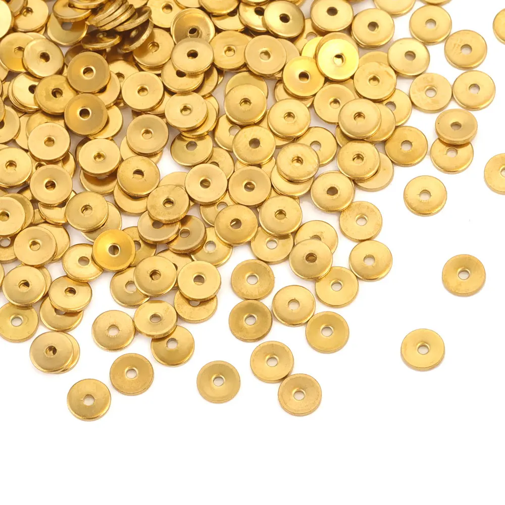 50pcs Stainless Steel Flat Spacer Beads For Jewelry Making PVD 18K Gold-plated Loose Beads For Bracelet DIY Jewelry Supplies