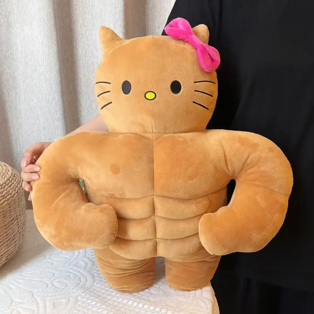 

42cm Cute Funny Muscular Black Leather HelloKitty Plush Toy Doll Sleeping Pillow Gift Ornament
