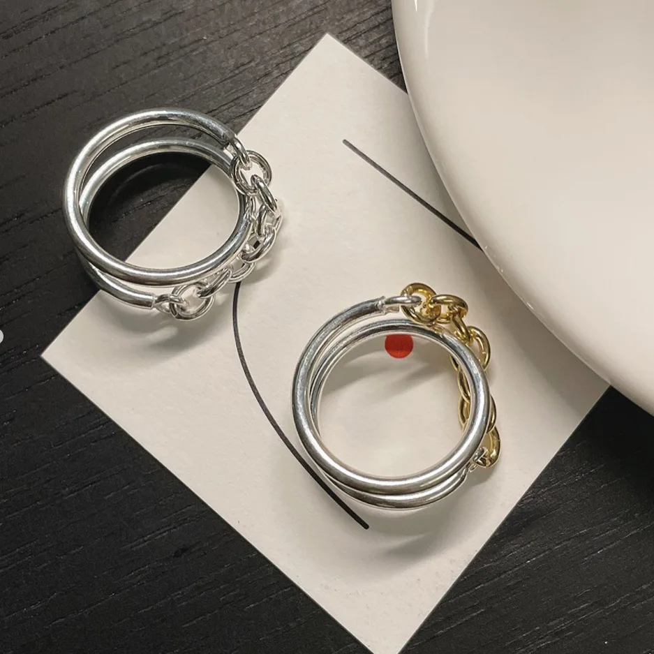 Japanese Simple Personality 925 Sterling Silver Chain Design All-match Hand Jewelry Ring Female Two-color Luxury
