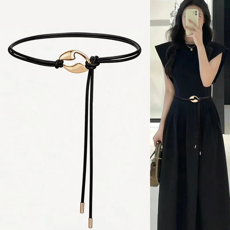 Fashionable Retro Casual Everyday Thin Waist Belt  Trendy High-End Minimalist and Versatile Black Leather Waist Beltz