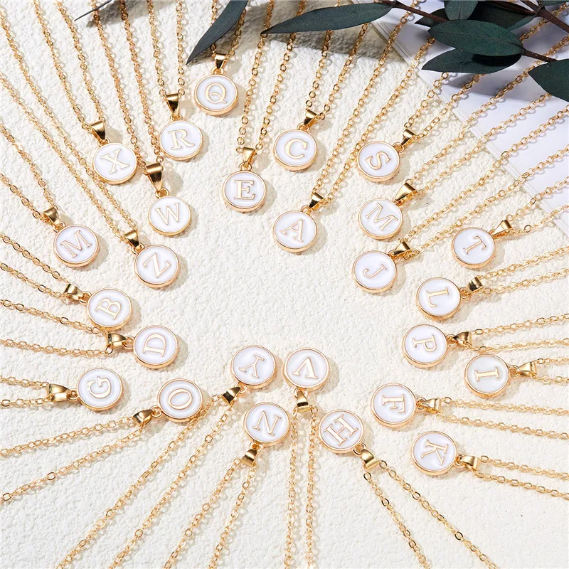 Mode A-Z 26 Buchstaben Halskette Für Frauen Exquisite Initialen Name Runde Emaille Anhänger Schlüsselbein Kette Choker Halsketten Schmuck – Detail 4