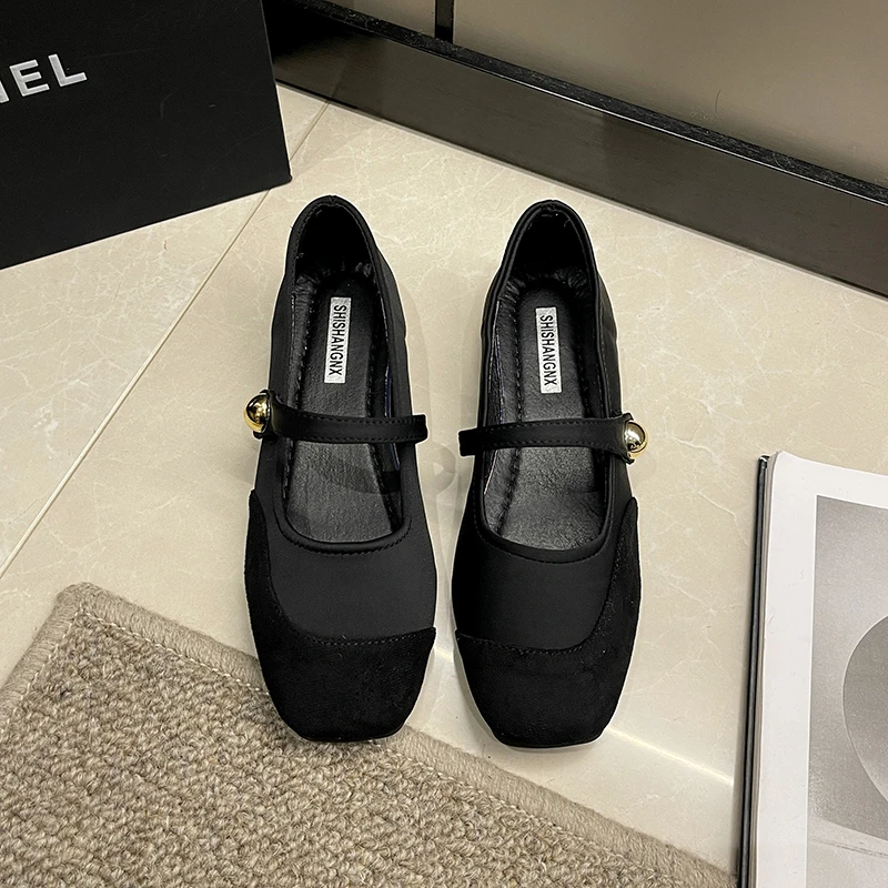 Elegant Mary Janes Flats Shoes Women Black Buckle Strap Shallow Casual Ballet Shoes Ladies Spring Autumn Canvas Loafers 2023