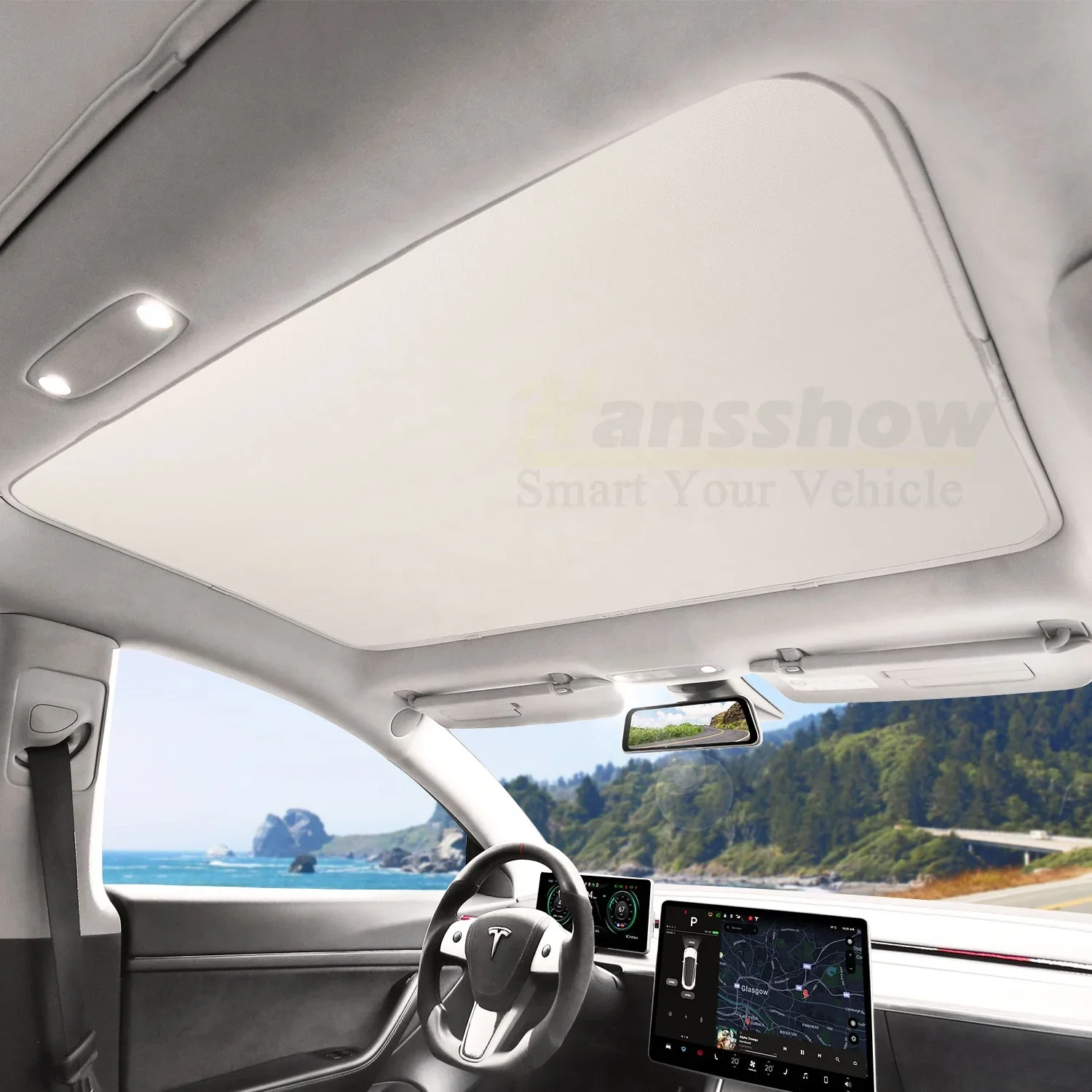 Hansshow Model 3/Y Glass Roof Foldable Sunshade For Tesla Sun Shade