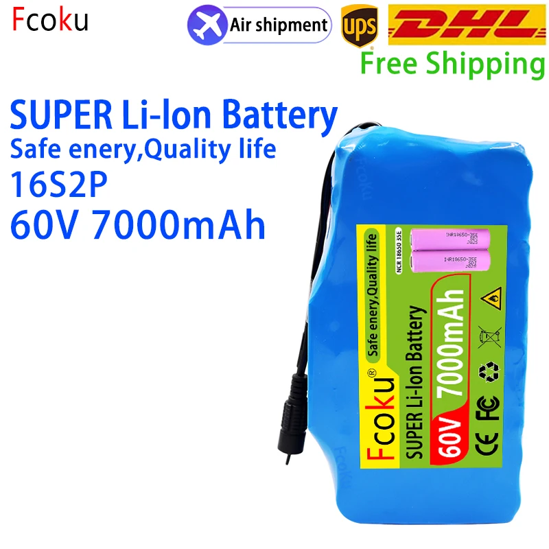 

FCOKU новый E-bike 186950 16S2P 60V 7000mAh комплект литий-ионный батарей, для электрического велосипеда скутера, литий-ионный аккумулятор с BMS