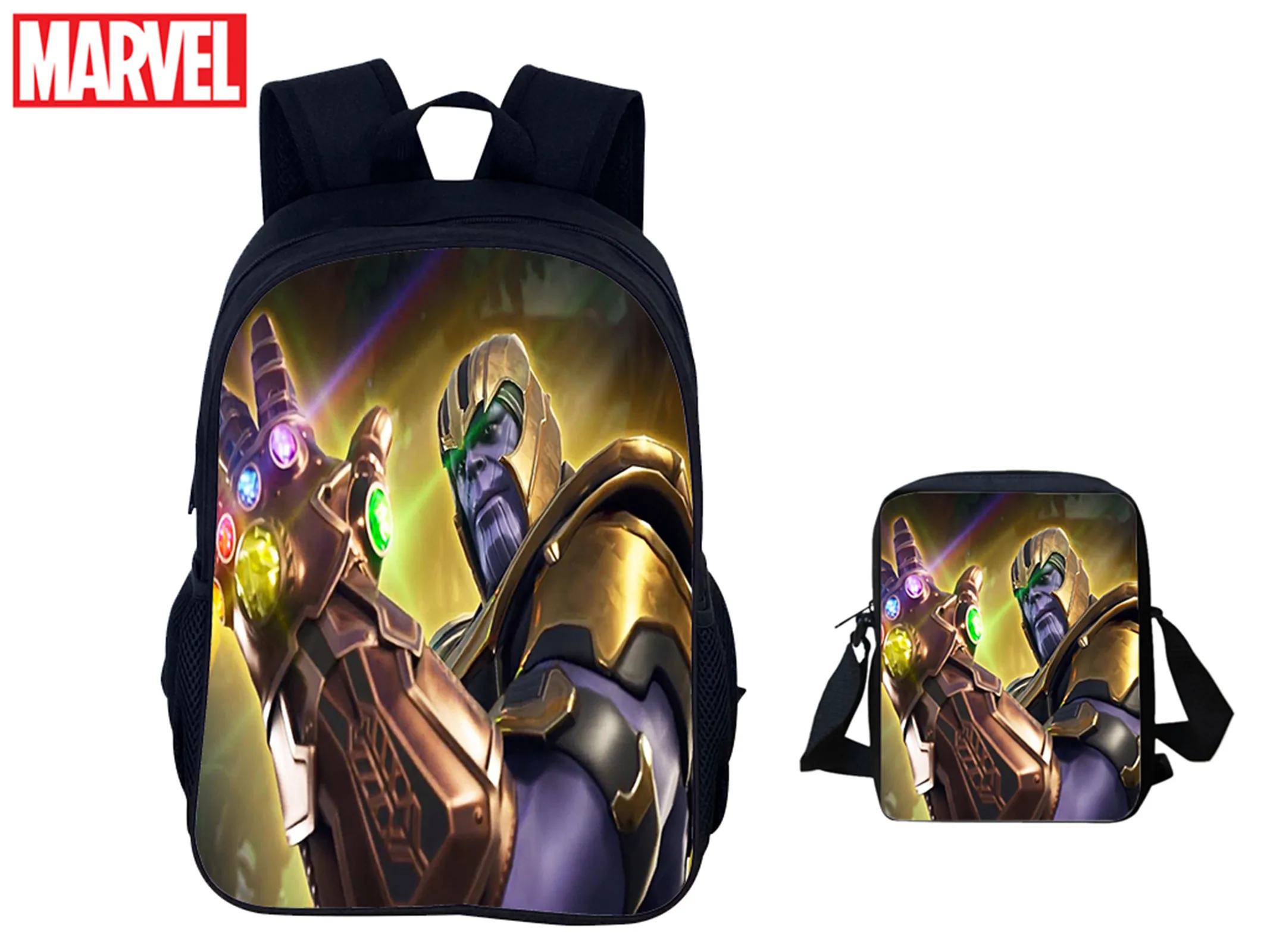

Unisex Kid Thanos Trendy Backpack 2Pcs Set-Back to School Knapsack with Marvel Lightweight Side Bag for Student