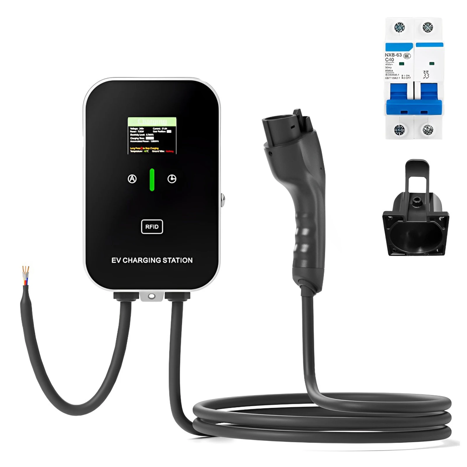 EV Wallbox 5M 7KW 32A Charging Station Car Home EV Wallbox Electric Car EV Wallbox With 5M Cable Color Screen+2 Cards