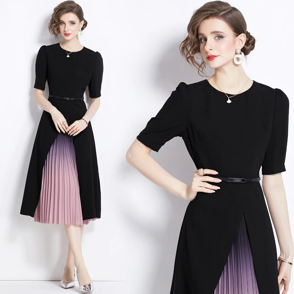 Summer  Autumn Fall Office Lady Court Style Classic Elegant Dress 2024 New Commuter Smart Flowing MIDI Skirt