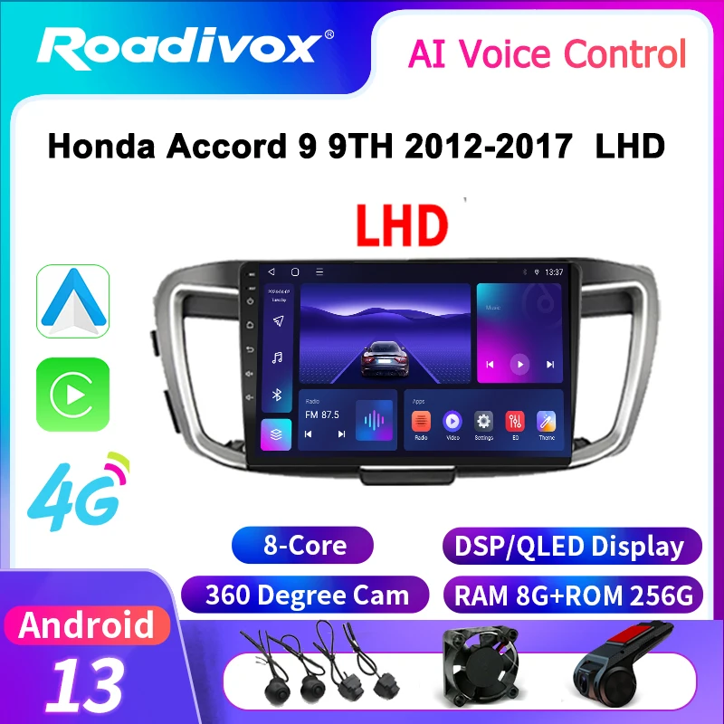 roadivox Android car radio for Honda Accord 9 9TH LHD 2012 stereo GPS Navigation video Multimedia Player tape recorder  carplay