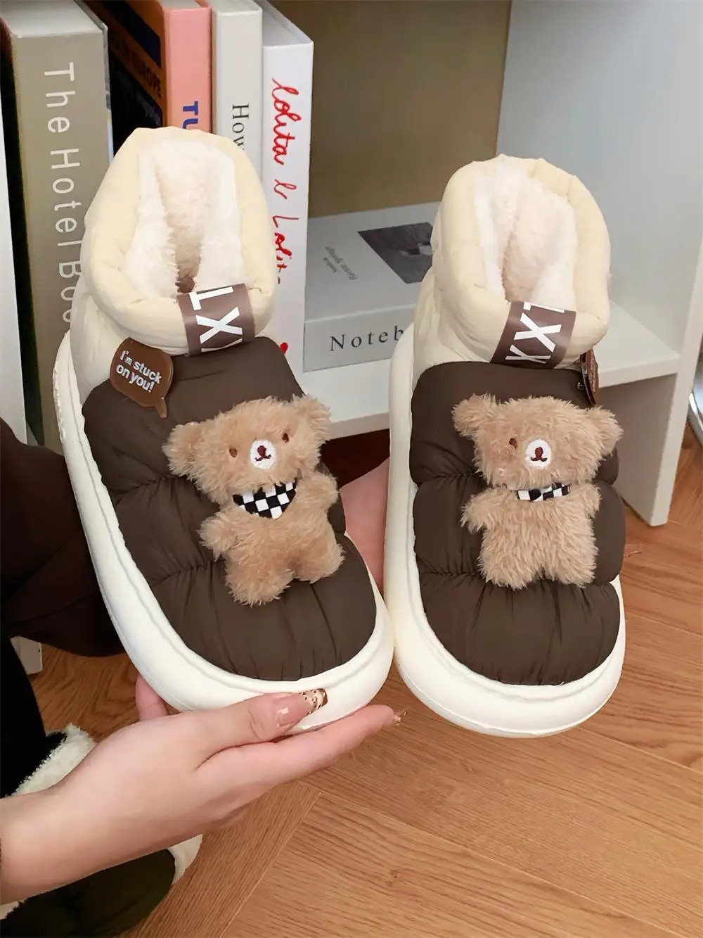 

Women Home Shoes Ankle Boots Cute Little Bear Snow Boots For Men And Women Color Matching, Versatile Winter Couple Outdoor