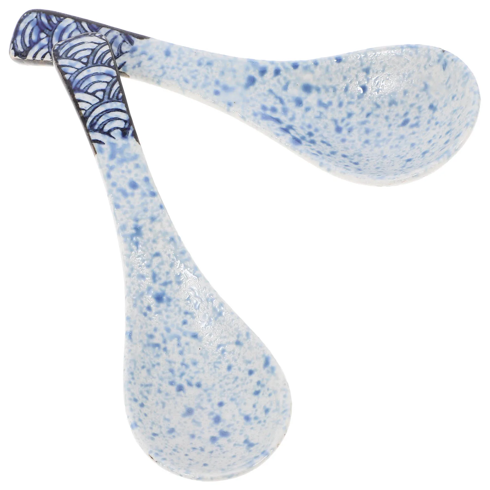 

2pcs Retro Ceramic Spoons Asian Soup Spoon Kitchen Porcelain Spoon for Dumpling Ramen Tea Coffee