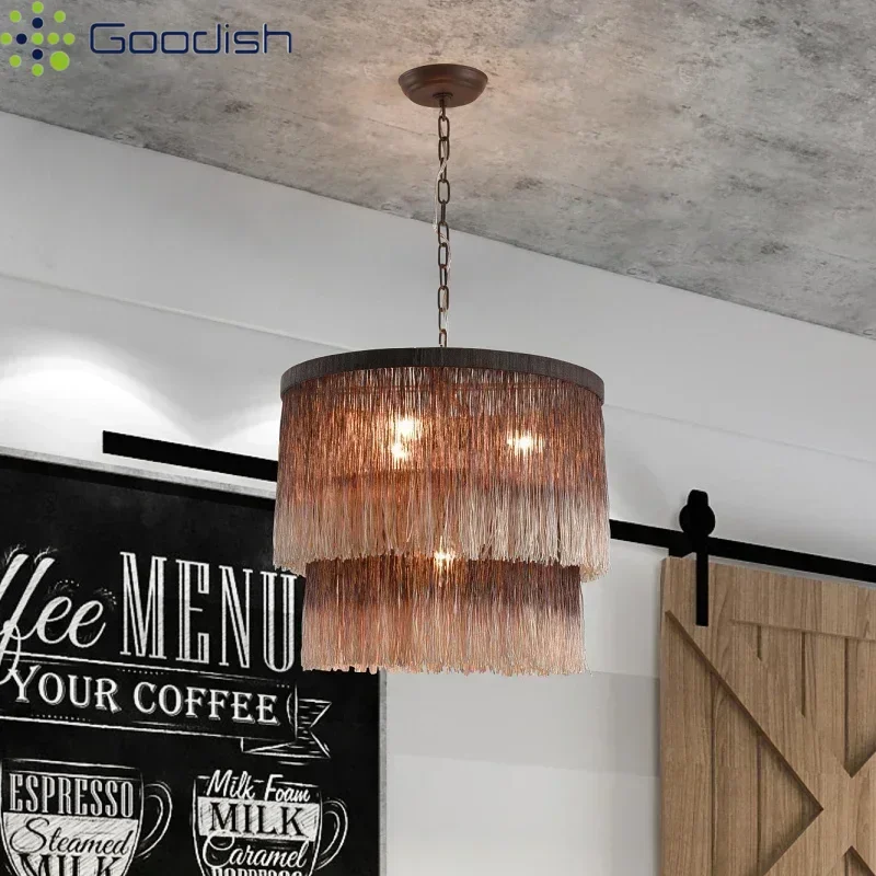 Modern Minimalist LED Pendant Lights French Countryside Tassel Art Hand-Knitted Lamps for Restaurant Home Decoration Chandeliers