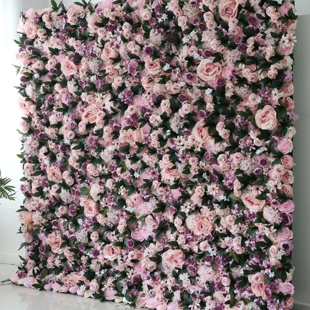 

Royal Series 3D luxury Light pink roses Dark green leaves artificial decorative flower wall Birthday party Wedding background