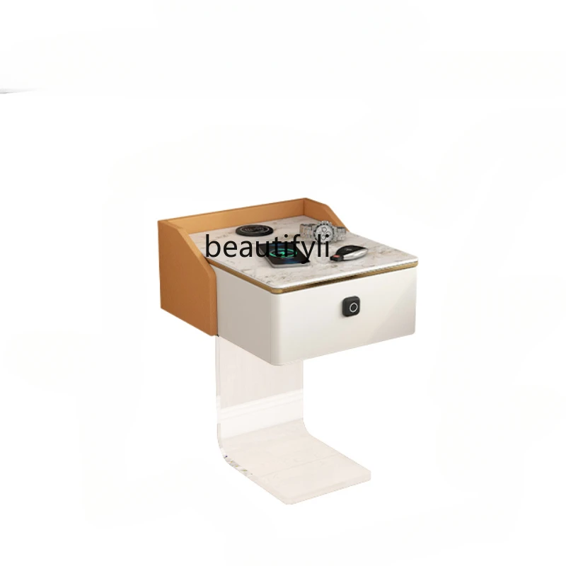 Hanging Bedside Table Simple Modern Bedroom with Lock Automatic Rechargeable Acrylic Bedside Cabinet Bedroom Furniture