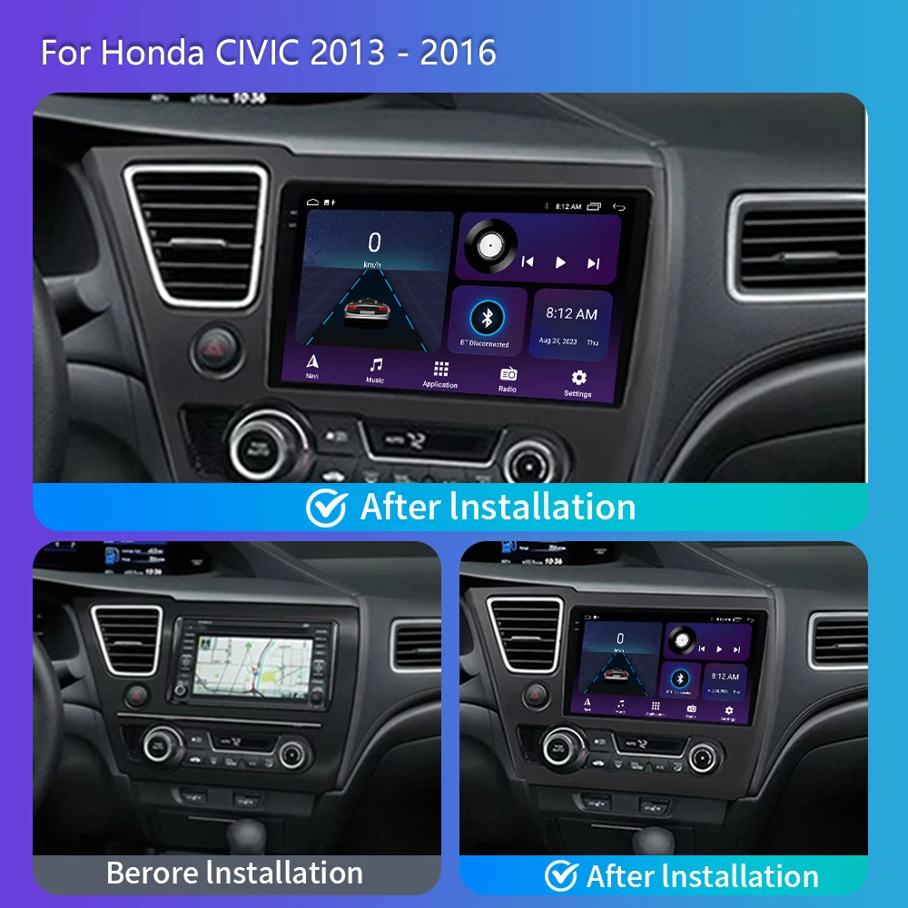 2 Din Android For Honda Civic 9 2013 2014 2015 2016 Carplay Car Radio Multimedia Video Player GPS Navigation Autoradio Head Unit