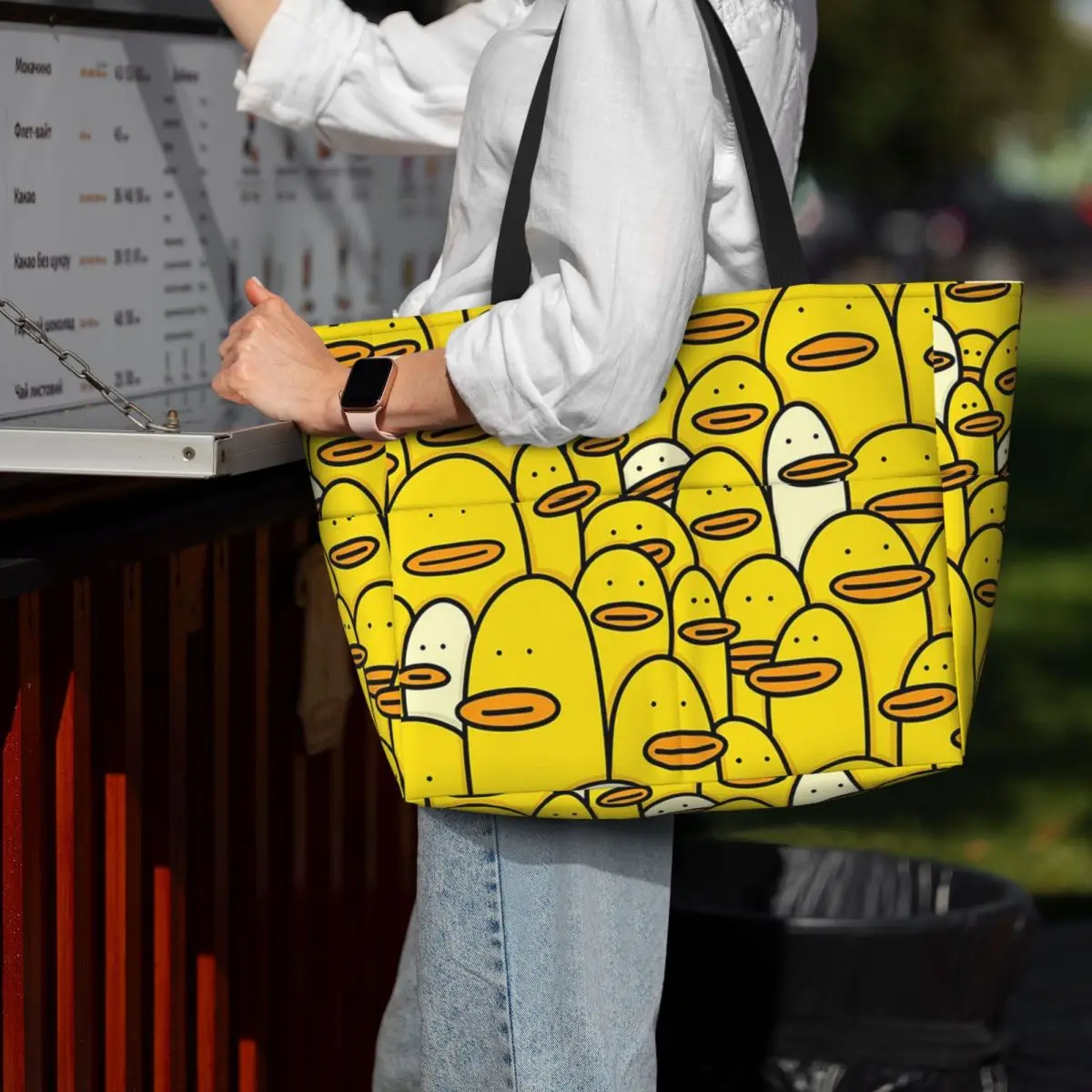 Cartoon Yellow Rubber Duck Pattern Beach Tote Bag Sport Gym Yoga Duffle Large Tote Bag Women Travel Bag Fitness bag