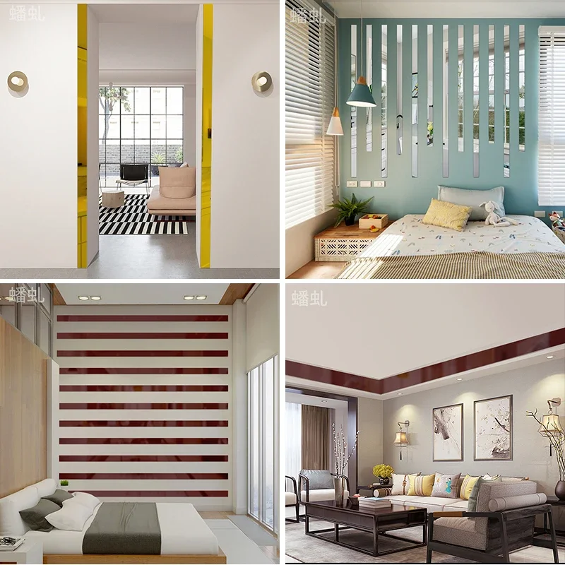 1M/roll Mirror Acrylic Decorative Strip Self-adhesive Home Background Wall Ceiling Ceramic Tile Waistline Plane  Decor Edge Line