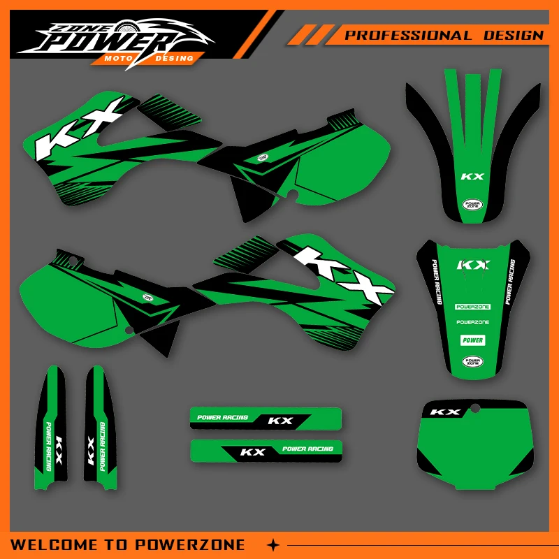 

Графические наклейки Powerzone, наклейки для мотоцикла KAWASAKI 1999 2000 2001 2002 KX 125 200 250 cc, фон на заказ 04