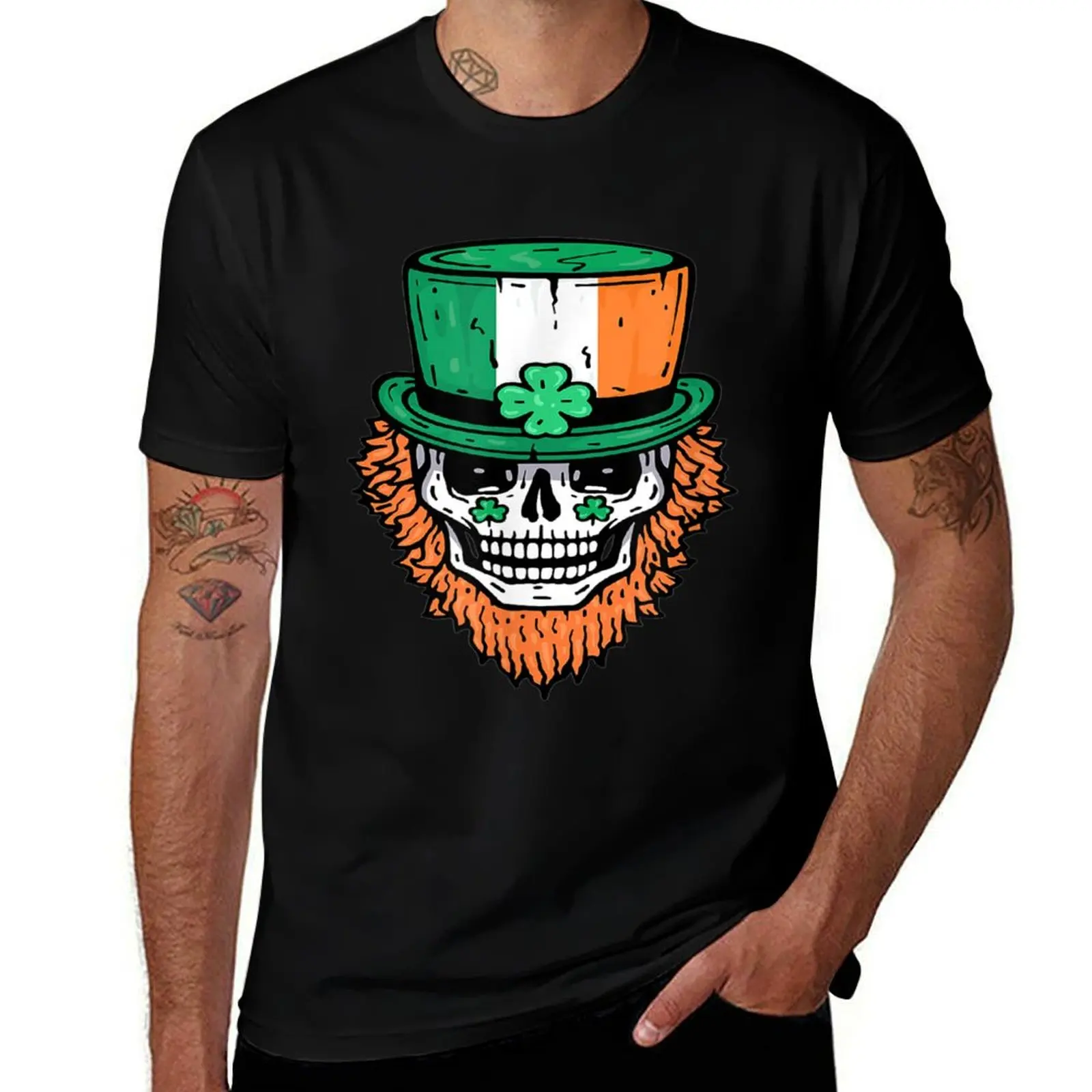 

Skull Green Hat Leaf Irish Clover Lucky T-Shirt t shirts for man graphic vintage man t shirt cotton T-Shirt