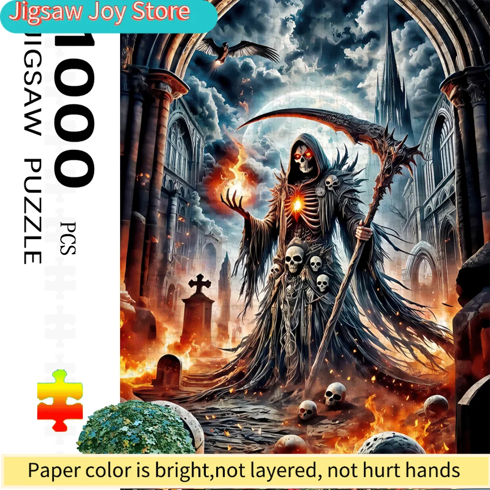 

Skeleton & Scythe Paper Puzzle - Gothic Catacomb Scene with Fiery Skulls & Ominous Figure, Large Game & Gift Idea, Interactiv