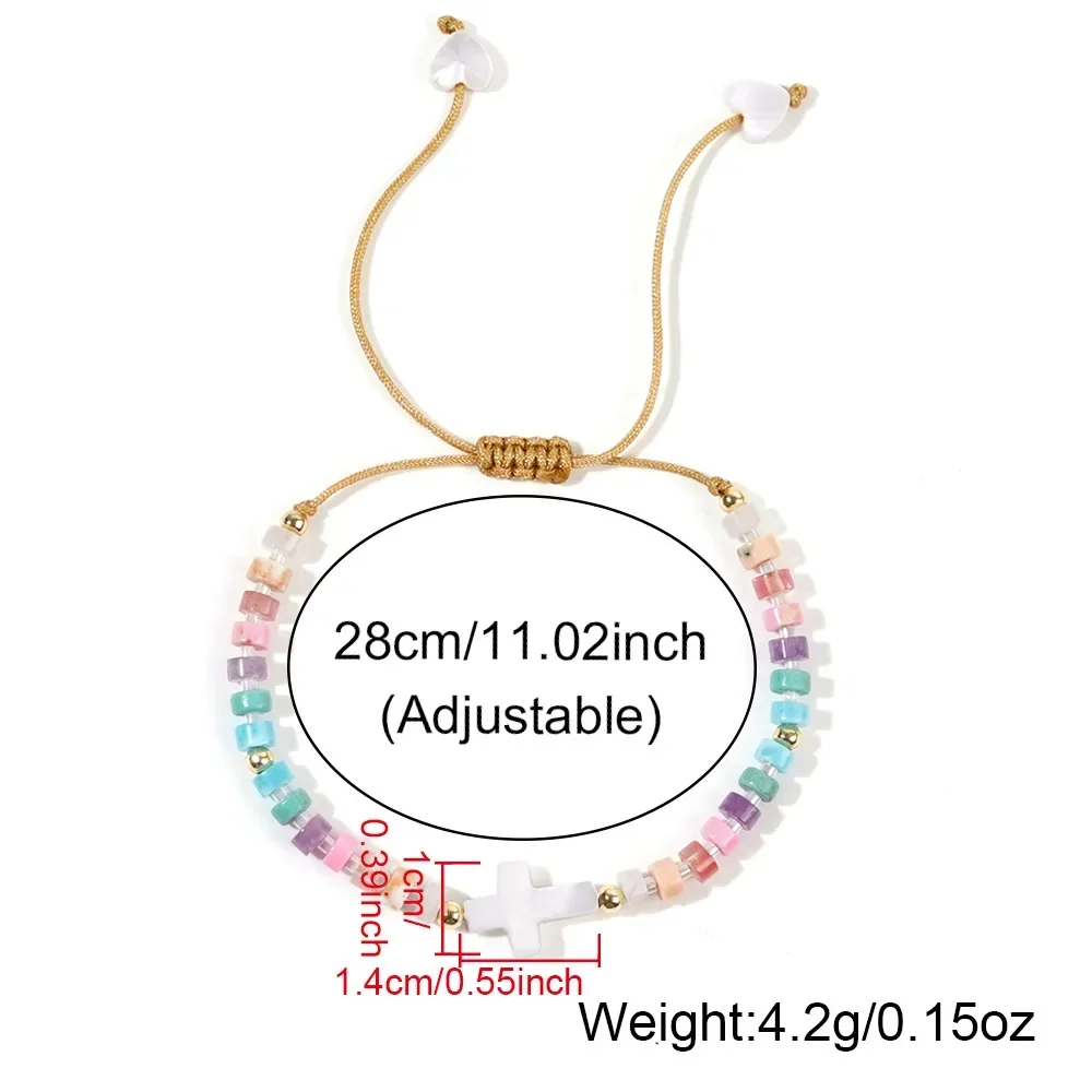 سوار من الأحجار الطبيعية متعدد الألوان بطراز بوهيمي للنساء ، صدفة ، قلب خوخ ، صليب ، بطاقة عيد الفصح ، موضة يومية ، هدية ، 1: #4