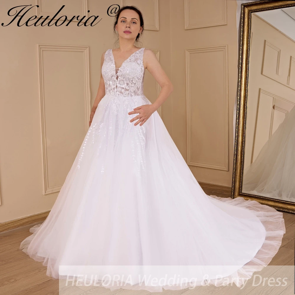 HEULORIA Boho Wedding Dress V neck lace beading bride dress plus size robe de mariee A line Wedding Gown