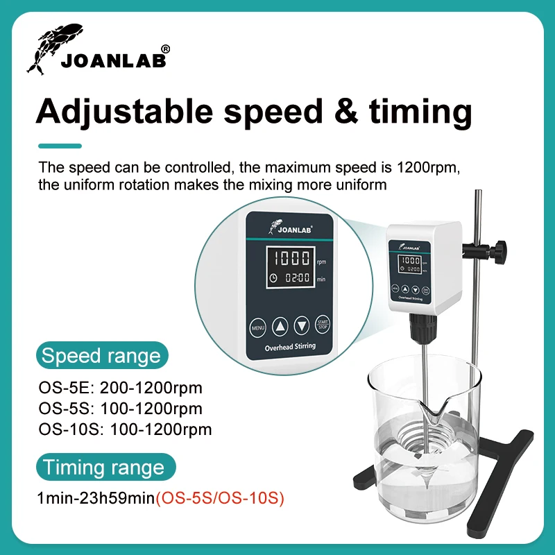 JOANLAB 오버헤드 교반기 디지털 디스플레이 전기 믹서 교반기 실험실 조절 높이 5/10L 1200rpm 110/220V
