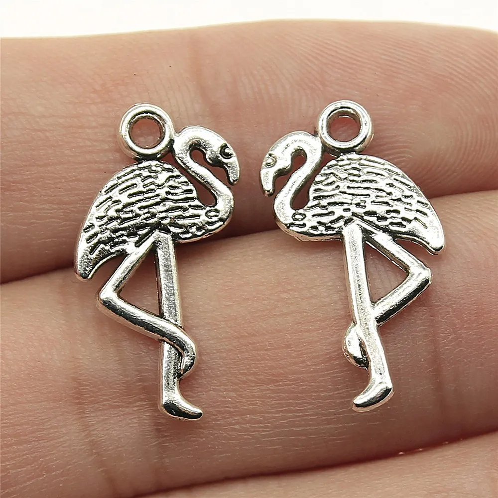 40pcs Charms Flamingo 24x10mm Single Stand Crane Pendants DIY Making Findings Handmade Jewelry