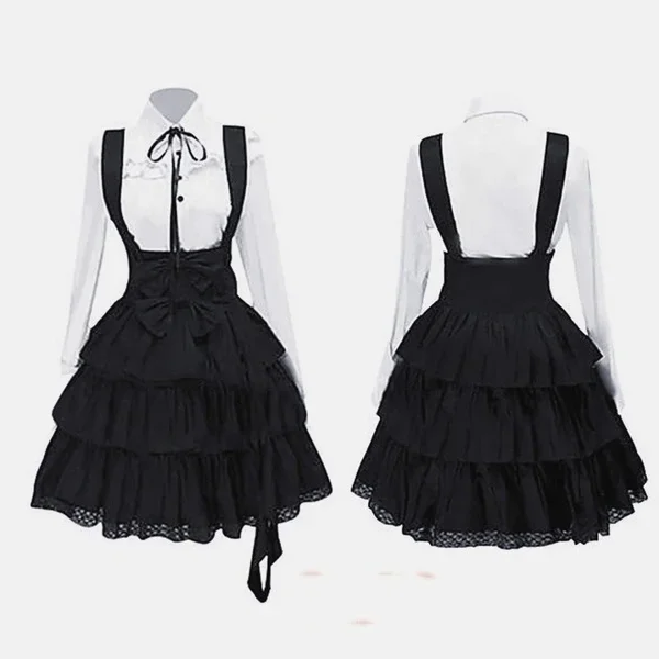 Women Classic Lolita Dress Vintage Women's Outfits Cosplay Anime Inspired Girls Long Sleeve Black Knee Length Shirt Dress S-5XL