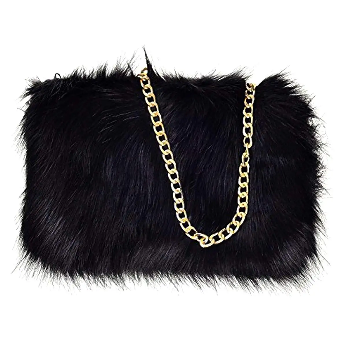 Faux Fox Fur Purse Fuzzy Handbags for Women Evening Handbags Al alloy Shoulder Strap Shoulder Bags Black