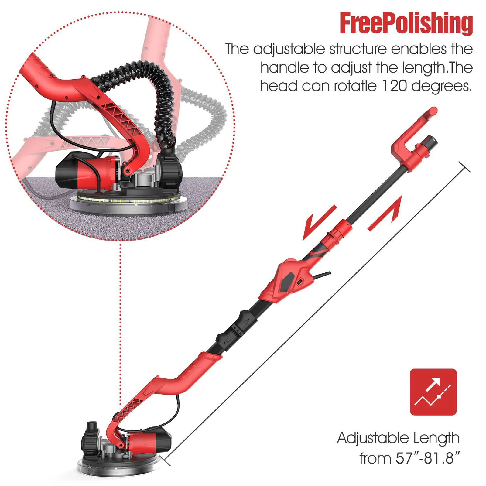 Drywall Sander 750W Wall Sander w 14PCS Sanding Discs 6 Variable Speed 1000-1850RPM Electric Drywall Sander Foldable Handle