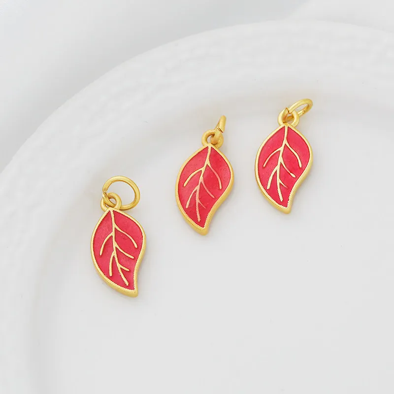 18K Matte Gold Plated Double Sided Enamel Leaf Charms Clasps DIY Pearl Connector Jewelry Findings