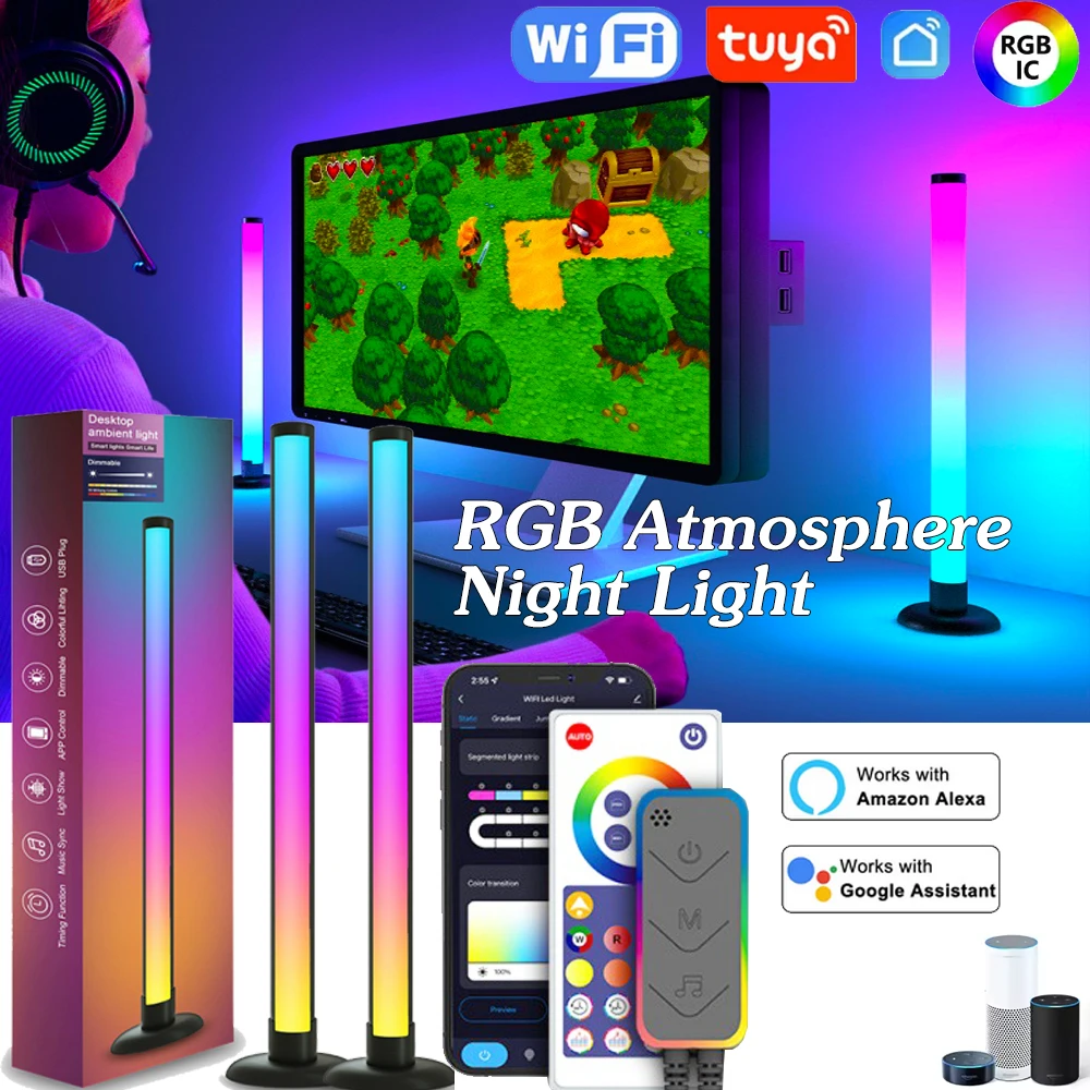 Tuya Wifi RGB Atmosphere Night Light LED Music Rhythm Atmosphere Pickup Lamp APP Remote Bluetooth Control Light Game Festival