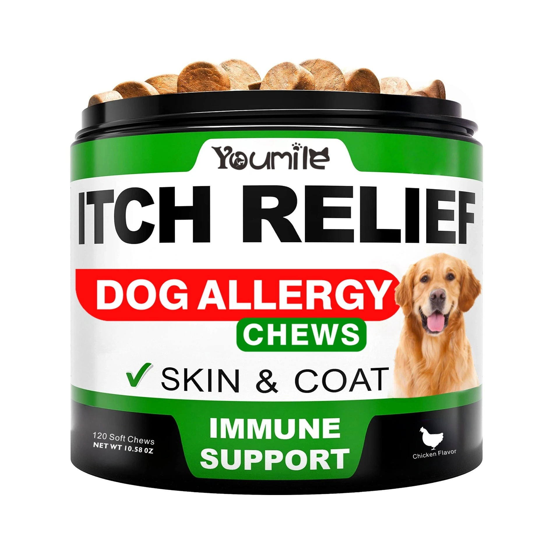 Masticables para aliviar la picazón y las alergias en perros, para la picazón en perros, utilizados para el apoyo inmunológico, la salud intestinal, alivian la picazón en la piel y las orejas, para perros